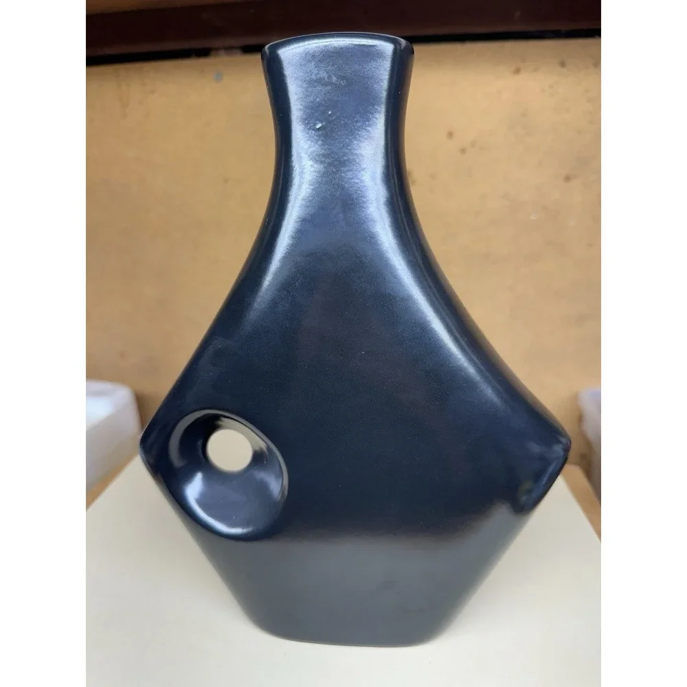 Vintage 1988 Signed Studio Art Pottery Black Gray Abstract Vase